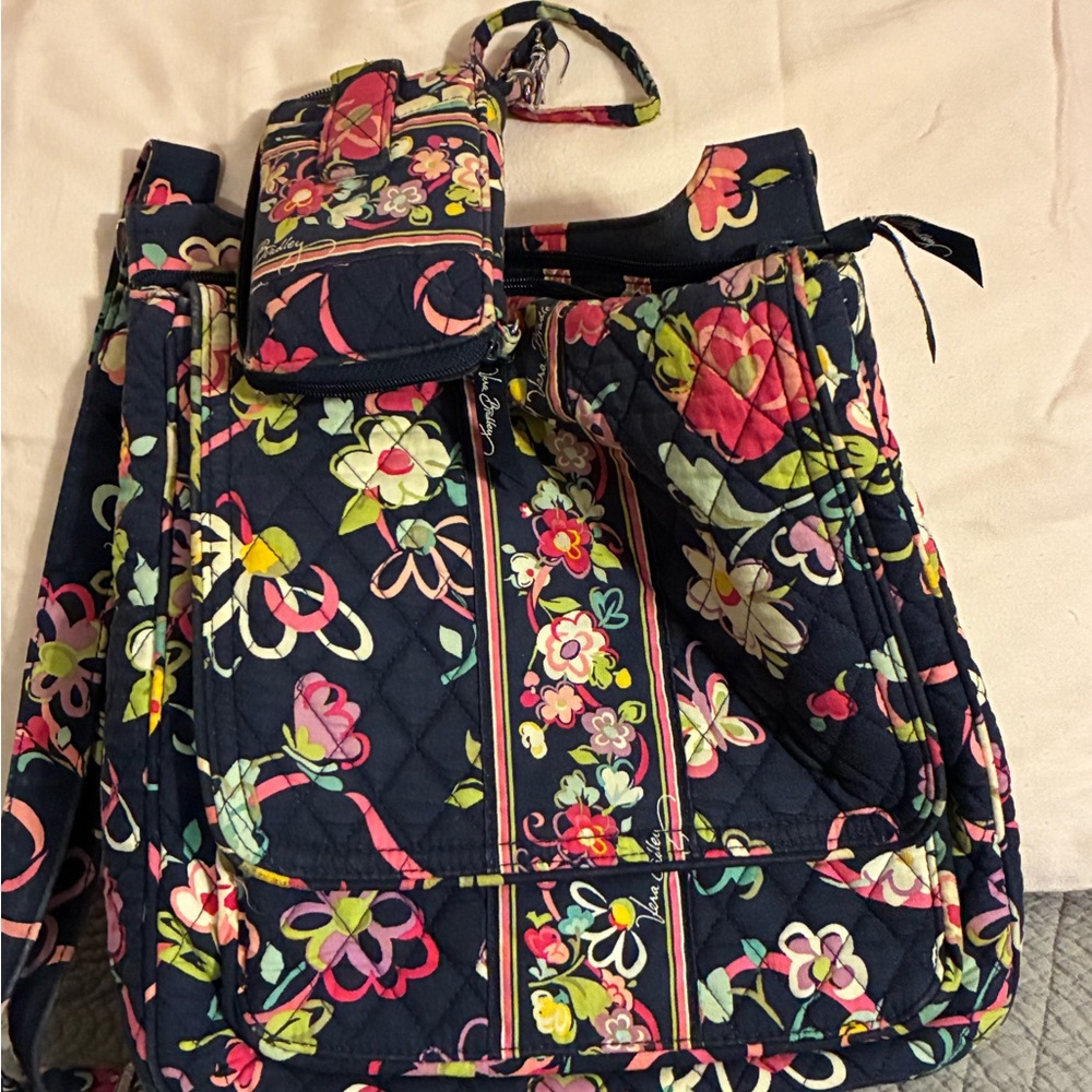 Vera Bradley Floral Shoulder Bag - Navy and Multicolor